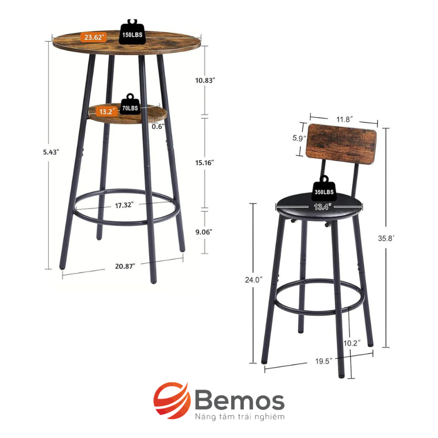 Bộ bàn ghế bar chân sắt CF-BG311