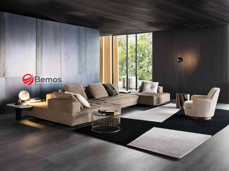 Cách bố trí sofa da chữ U để không cản lối đi trong nhà