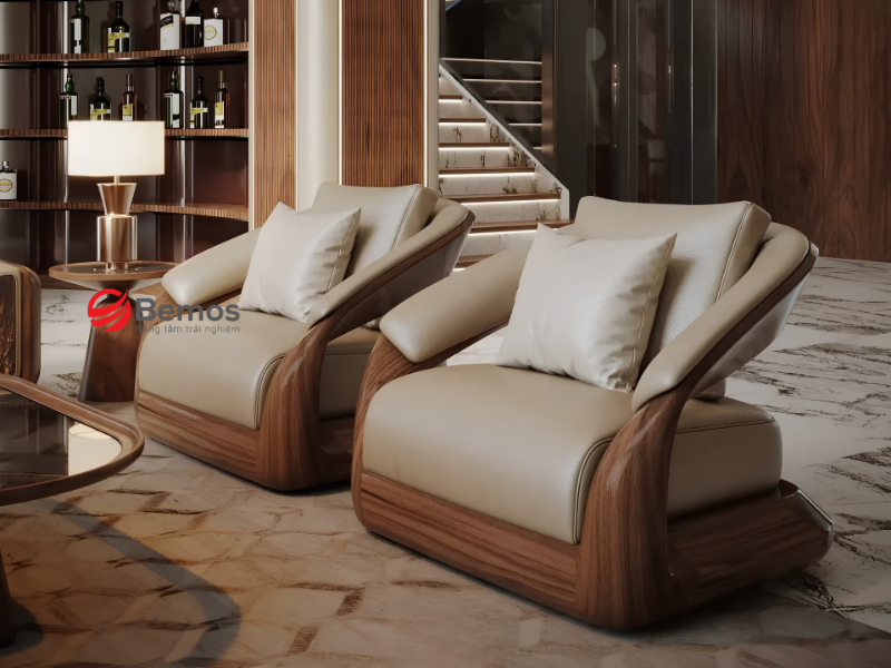 Vẻ đẹp đẳng cấp của sofa đơn gỗ óc chó tự nhiên thu hút mọi ánh nhìn