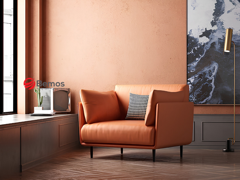 Tạo điểm nhấn với sofa đơn màu cam rực rỡ đầy năng động