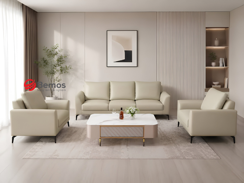 Chất liệu bọc sofa đơn màu kem vừa bền vừa dễ làm sạch