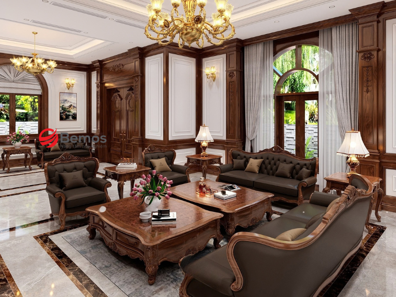 Không gian phù hợp đặt sofa gỗ tân cổ điển