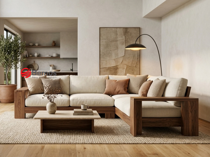 Bí quyết bài trí sofa gỗ vintage trong phòng khách hiện đại