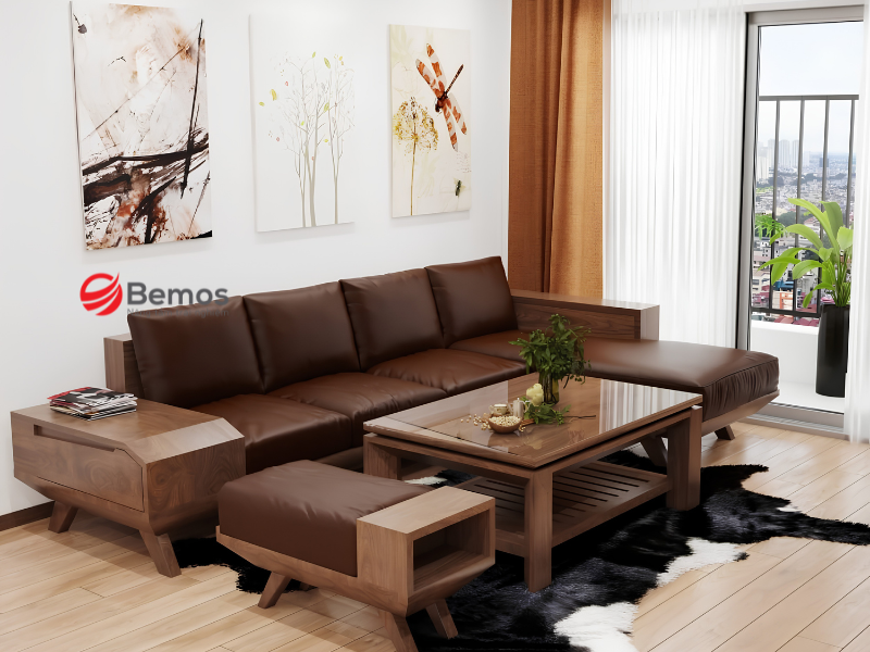 Sofa Góc Gỗ Sồi Nga -  Bí Quyết Chọn Cho Phòng Khách Nhỏ Đẹp Chuẩn 