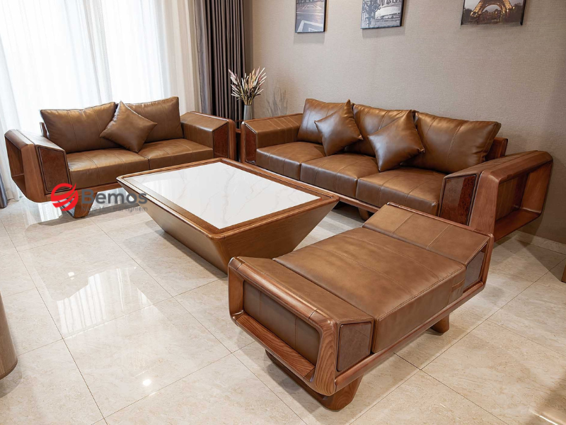 sofa góc gỗ tự nhiên